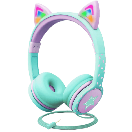 FosPower Cat Ear Headphones LED Light with Tangle Free Cable