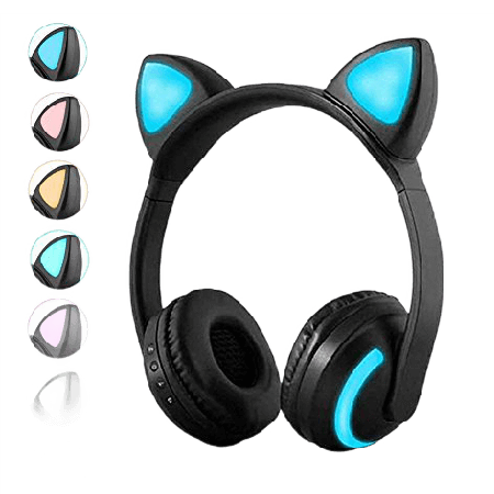 Luckyu Wireless Cat Ear Headphones with Mic & 7 Colors LED Light 